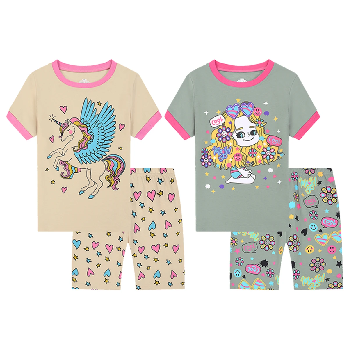 Cotton Toddler Girls Pjs Summer Clothes Sleepwear Sets Size 2 to 9 Years