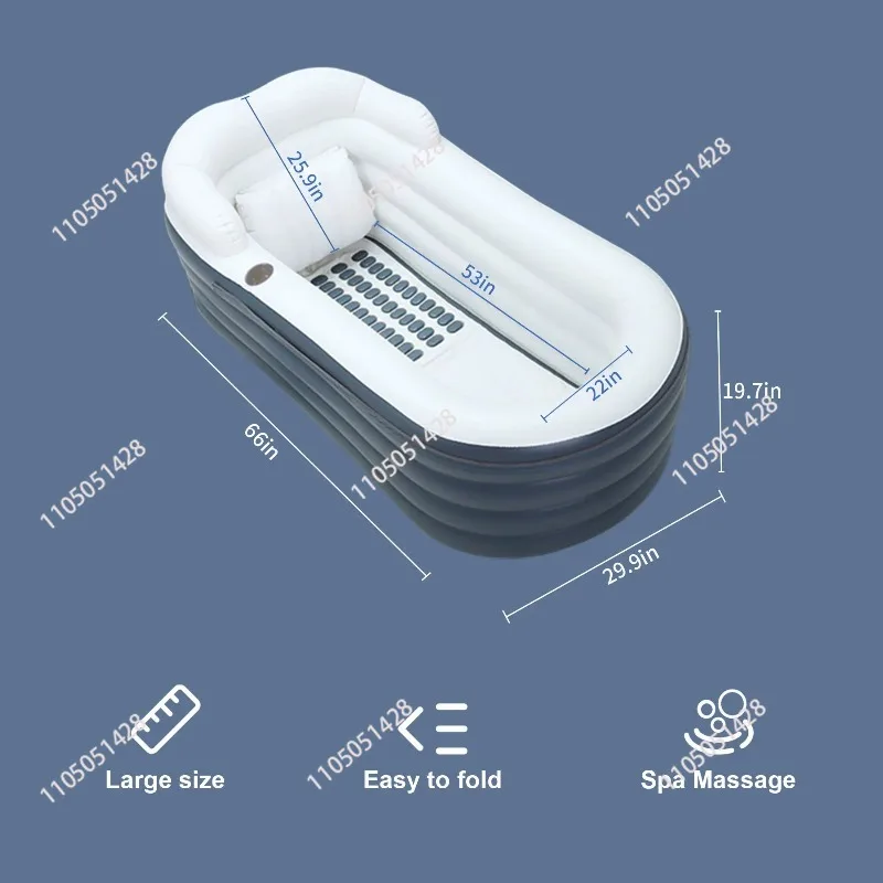Bathtub with Bubble Massage 600W SPA Inflatable Cushion Folding Whirlpool Thickened and Elongated Version with Cushions PVC
