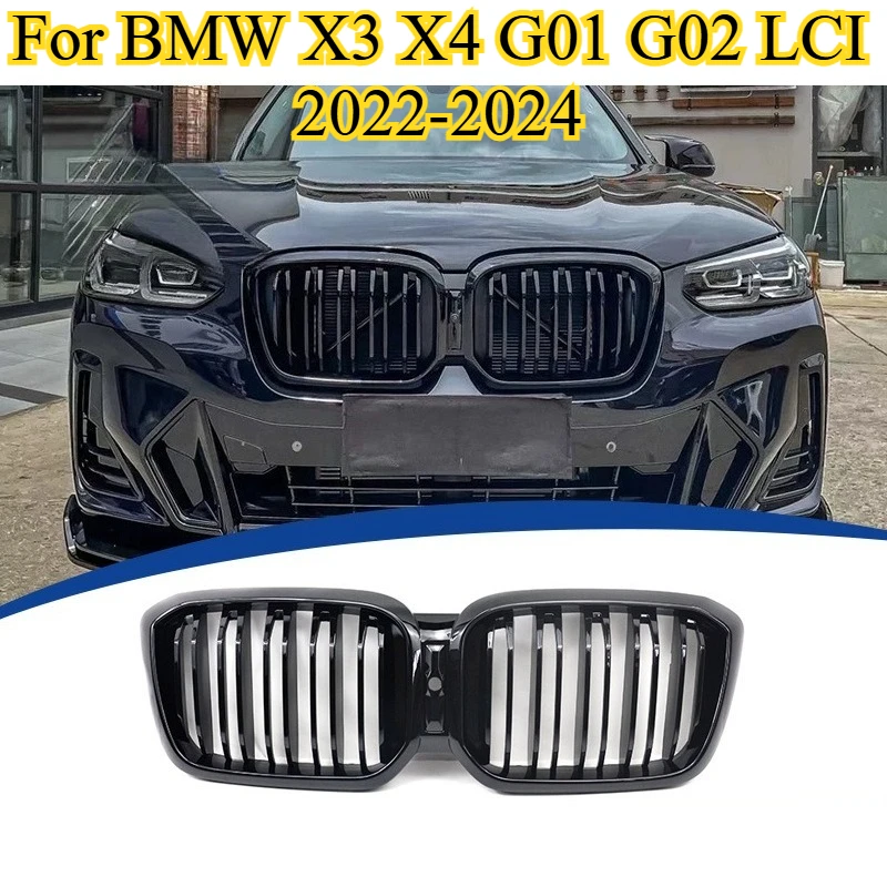 

NONGSHI Car Front Kidney Grill for BMW X3 X4 G01 G02 LCI 2022 2023 Dual Line Glossy Black Bumper Racing Grills