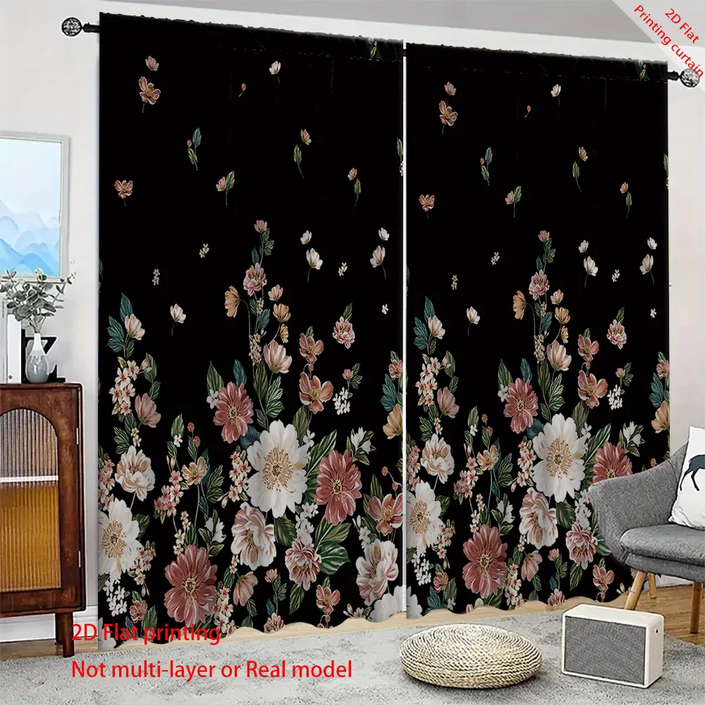 Cartoon Floral Printed Polyester Fiber Home Decoration Curtains Suitable for Bedrooms Living Rooms And Dormitories