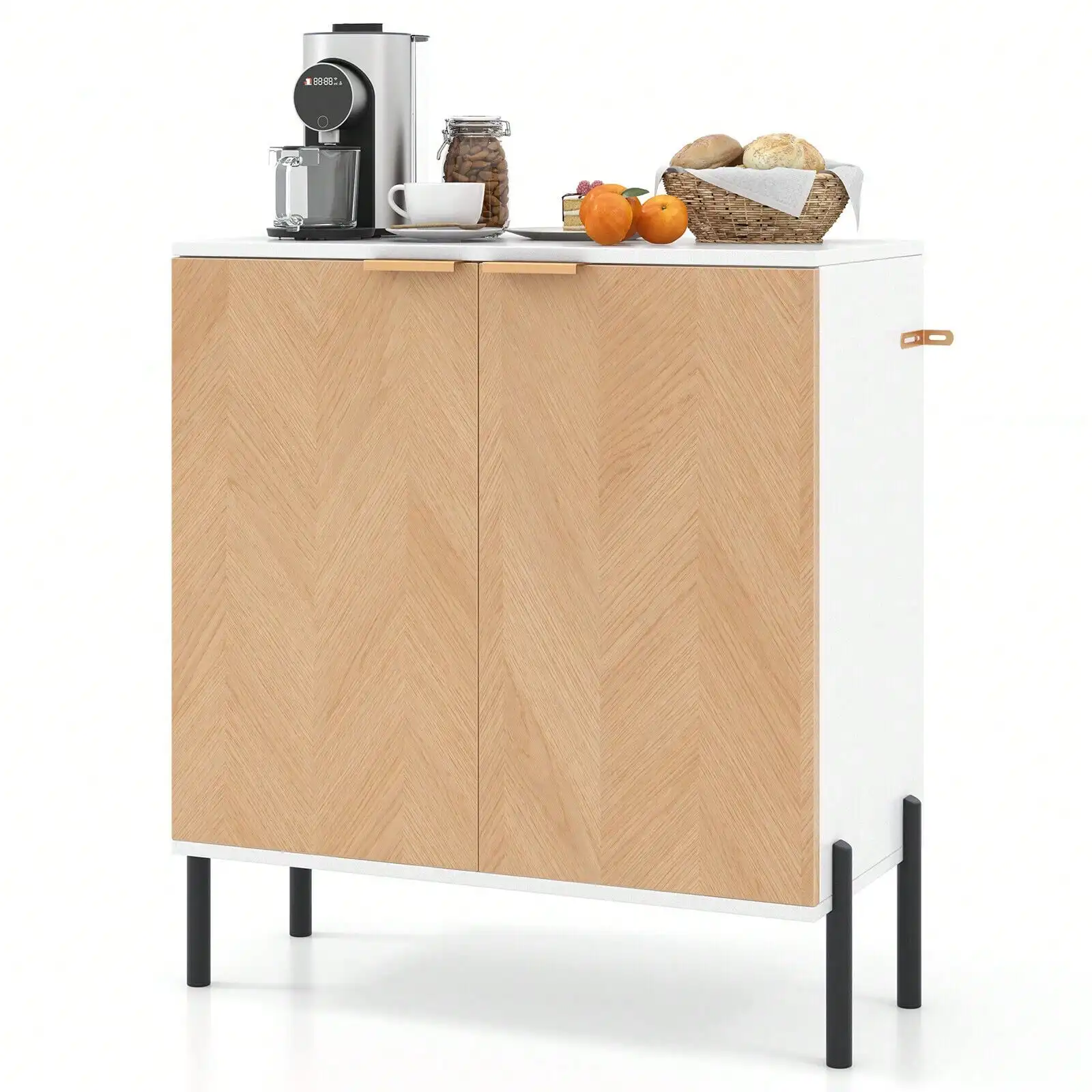 

2-Door Buffet Cabinet Sideboard Cabinet W/ Shelf Metal Legs&Anti-Tipping Kits