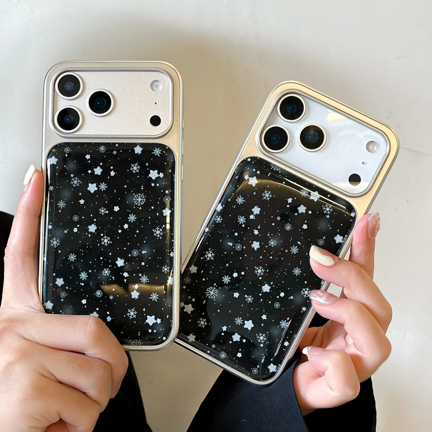 

Back Cover For IPhone 13 14 15 16 Pro Max 17 Pro Case Snowflake Stars Drop Rubber Silver Tpu Bumper Shockproof Phone Case