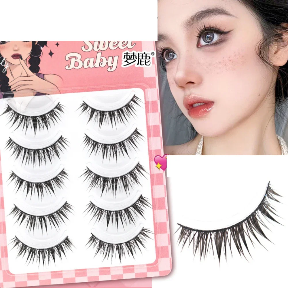 Practical 5 Pair False Eyelashes Strip Wispy Fake Lashes Natural Spiky Wispy Thick Eye Lash for Daily Use Wedding Vacation Gift