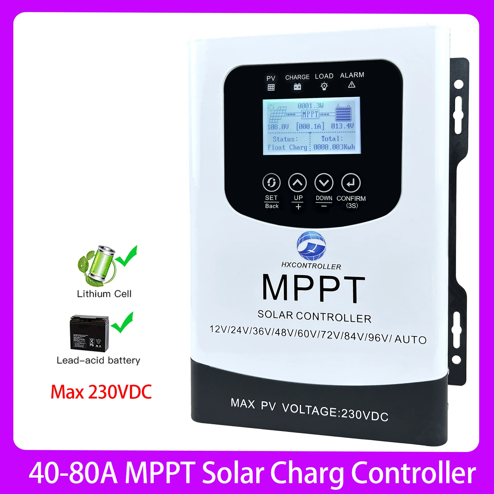 

12V 24V 48V 60V 72V 84V 96V MPPT Solar Charge Controller 230VDC 40A 60A 80A Solar Battery Charging Regulator Support WIFI RS485