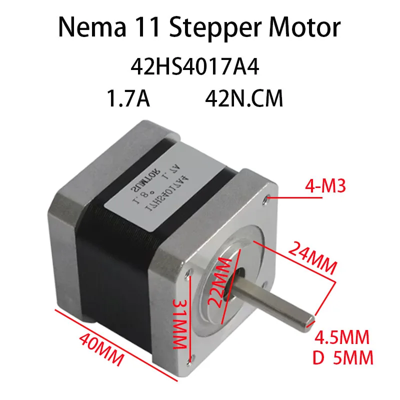 2 Stück 42HS4017A4 40 N.cm Hybrid-Schrittmotor, 2 Phasen, Nema 17 Schrittmotor, Haltekoment und 1,7 A, 40 mm