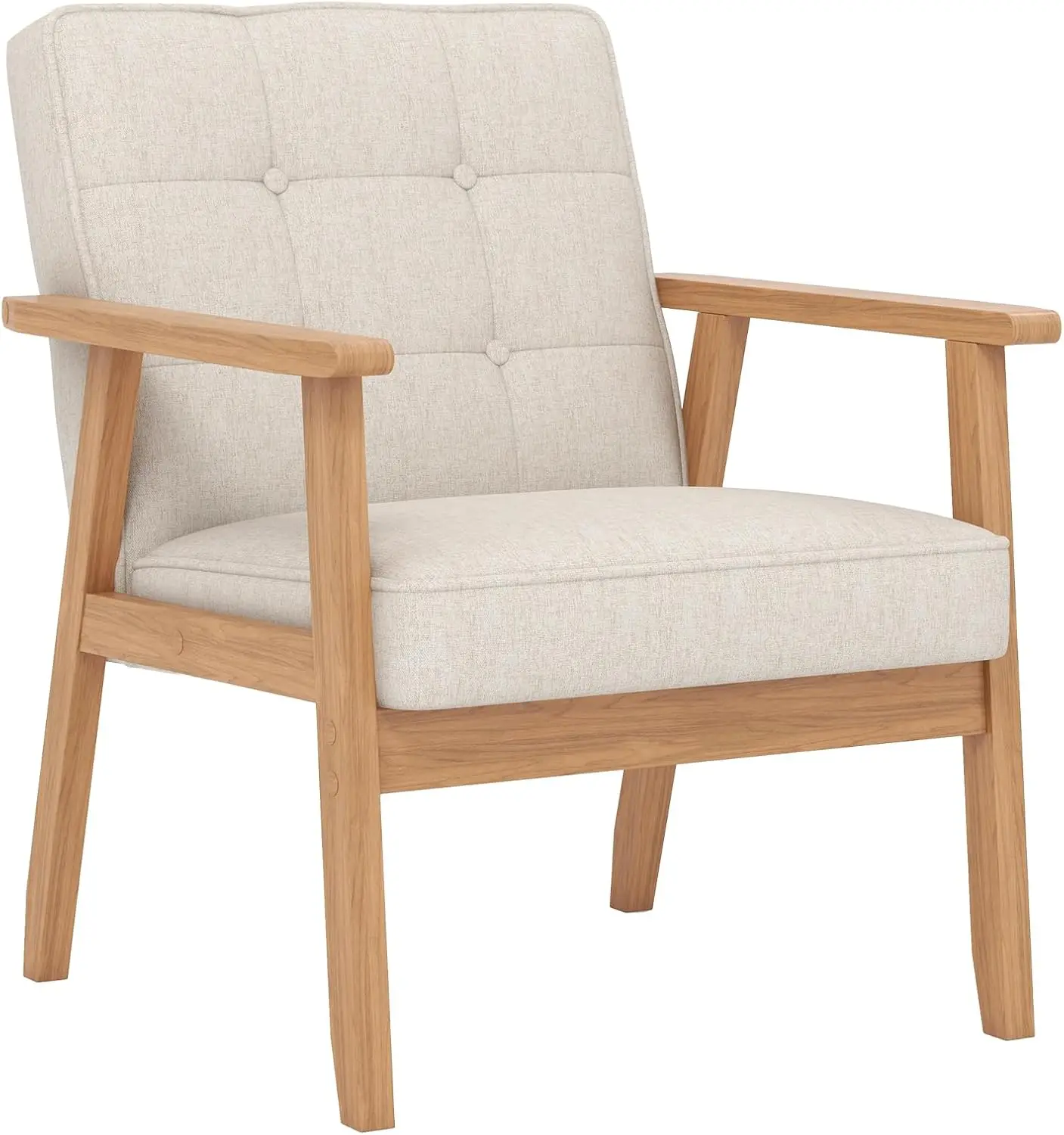 

Mid-Century Modern Linen Fabric Accent Chair, Upholstered Tufted Leisure Chair Comfy Reading Side Chair with Armrest and Sol