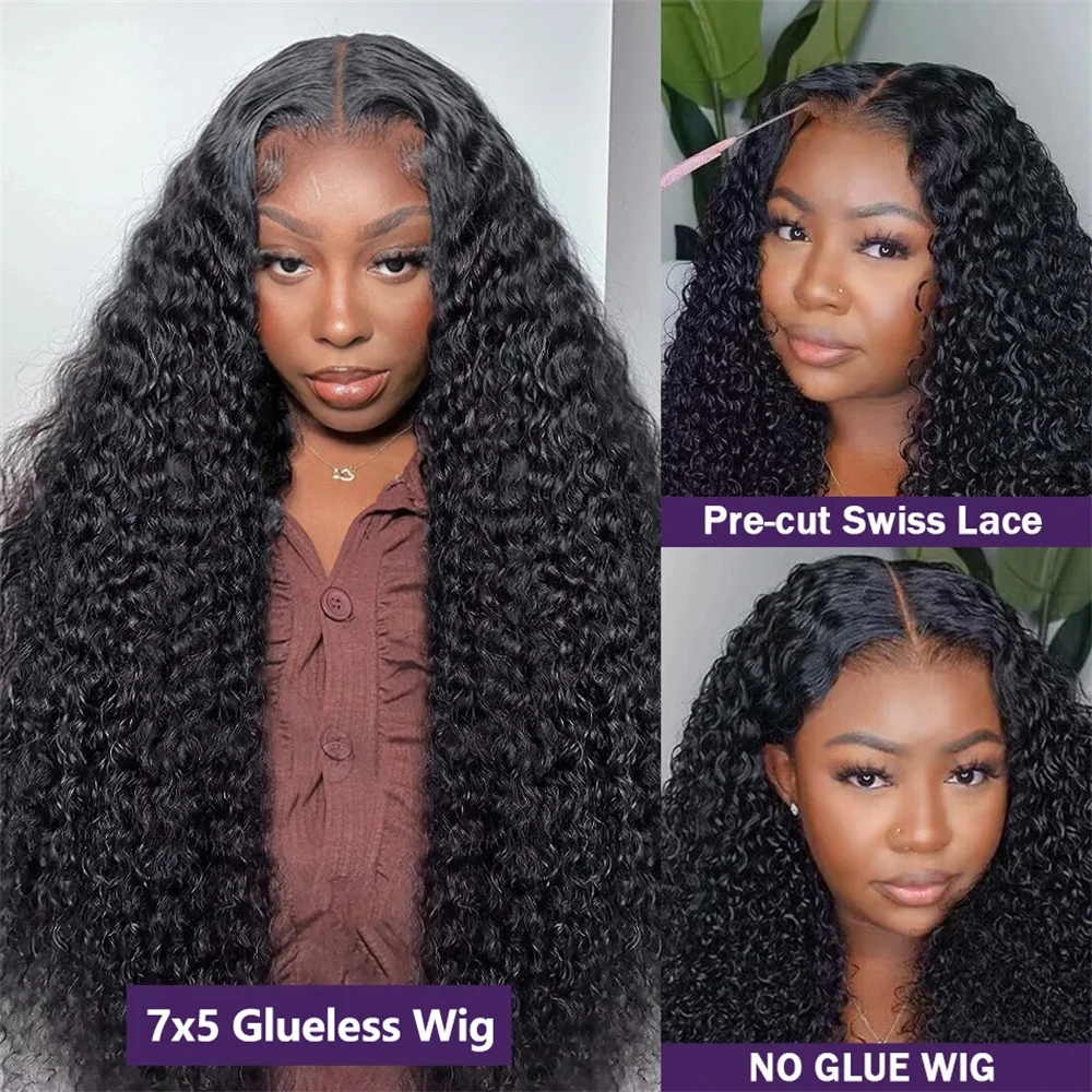

Water Wave Glueless Wig Pre-Cut Lace Wig 180% Pre-Plucked Natural Wave Wear Go Glueless Curly Human Hair Wigs For Women