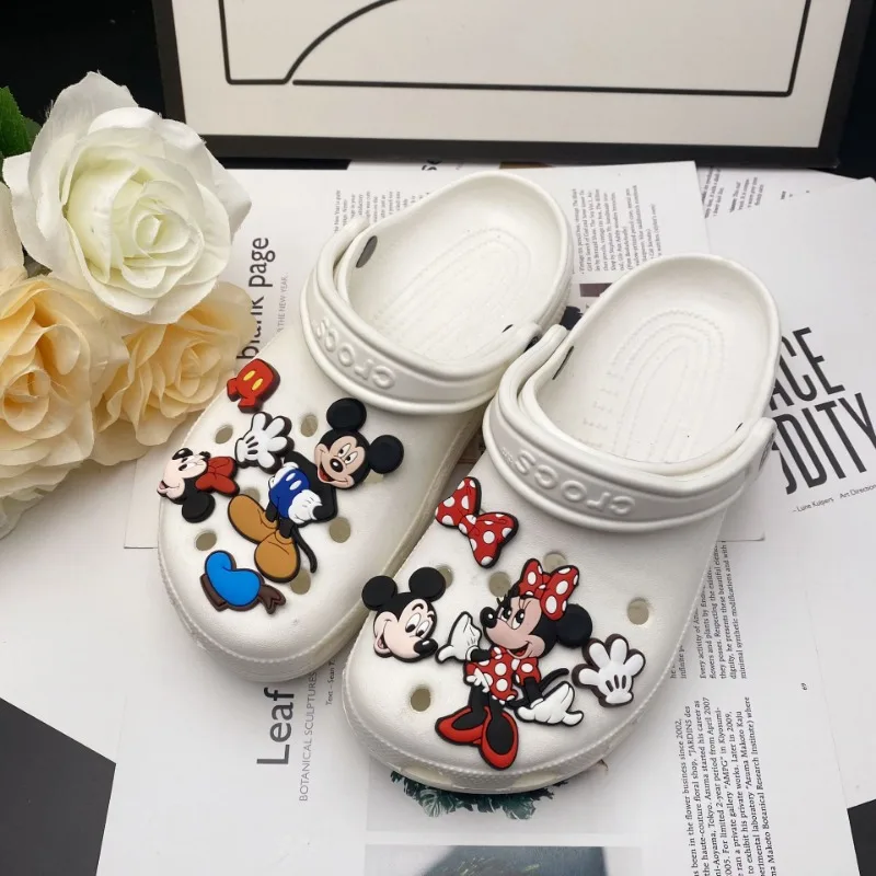 9Pcs Disney Cartoon Mickey Minnie Shoe Charms for Clogs Bubble Slides Sandals PVC Shoe Buckle Shoe Decorations Accessories Gift