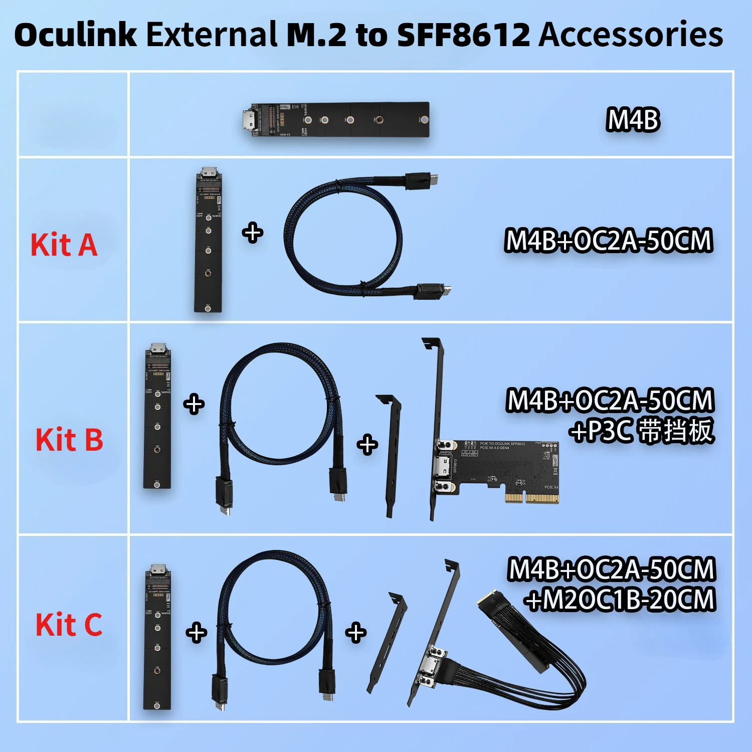 ADT-Link PCIE 4.0 X4 GEN4 Oculink External M.2 Adapter Board SFF8612 to M.2-Mkey Adapter Card SSD Hard Drive For Nvida Gaming PC