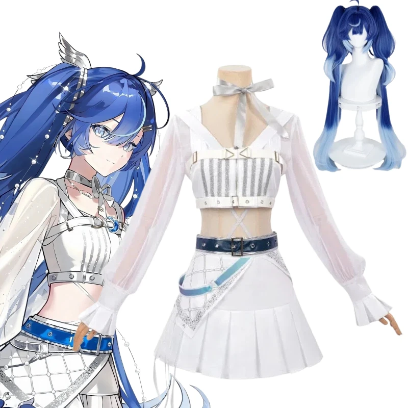 Disfraz de Luno para el Juego Wuthering Waves, Cosplay para Fiesta de Cumpleaños, Solar5 Cos, Top Blanco, Falda JK, Conjunto Completo, Traje de Juego de Rol para Mujer