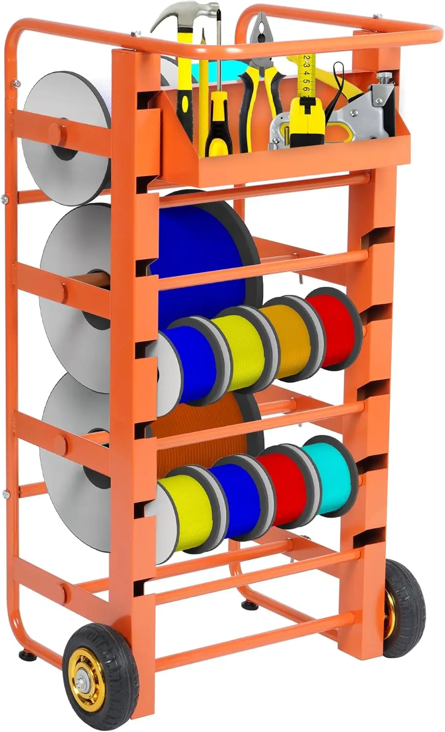 Wire Spool Rack Multi Axle Wire Rack Dispenser Cable Caddy 11 Rods Heavy Duty Wire Spool Cart with Wheels Cable Spool Dispenser