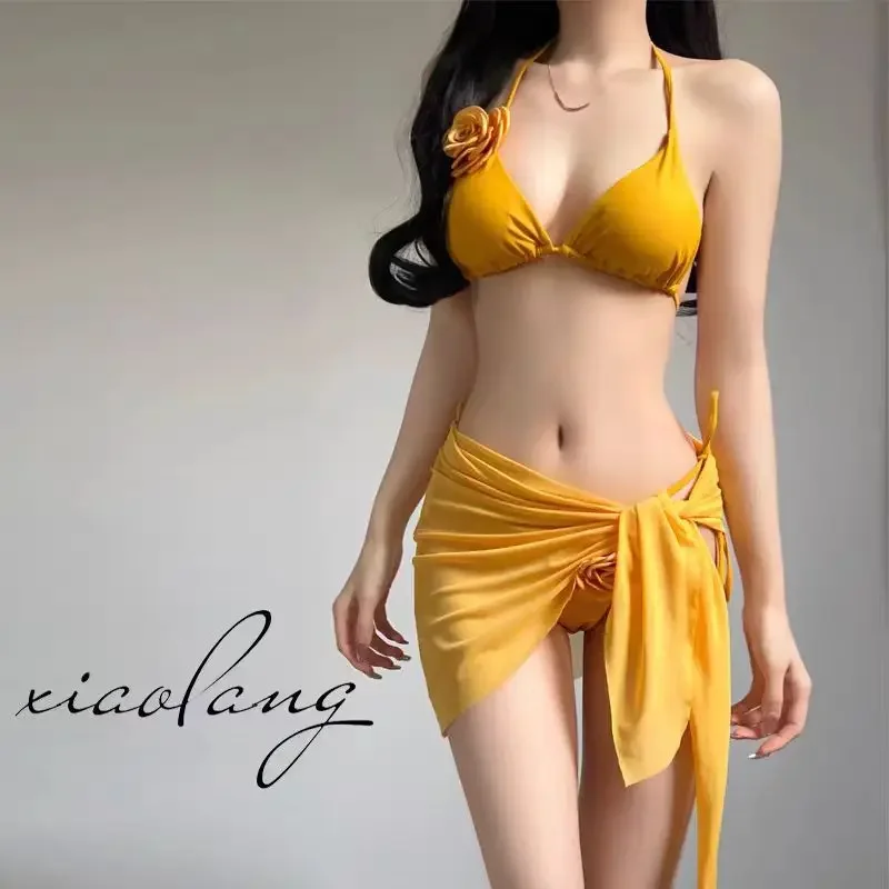 Women's New 3-Piece Split Swimsuit: Thailand & Bali Inspired White Bikini for Hot Spring Vacations