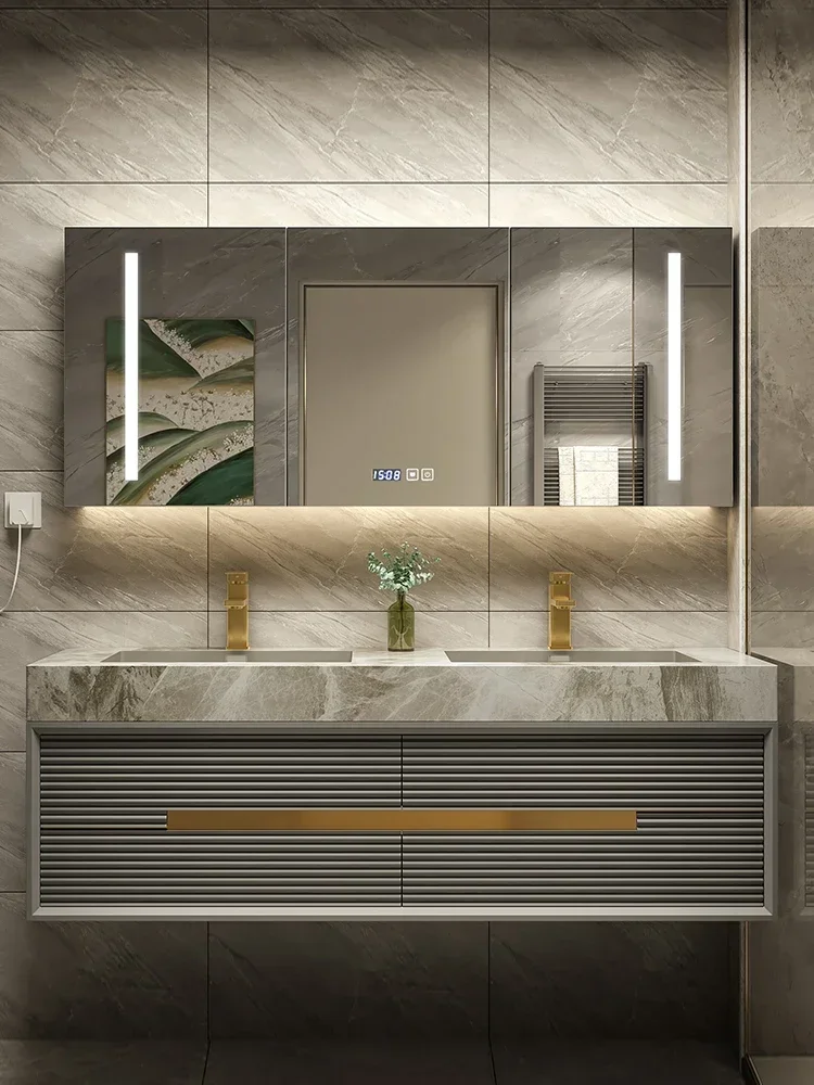 

Stone Plate Bathroom Cabinet Oak Wash Basin Light Luxury Wash Basin Bathroom Washbasin Combination Seamless Integrated