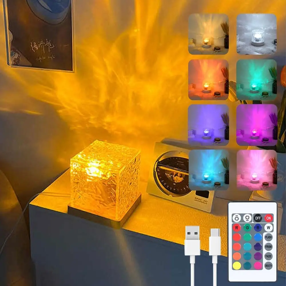 

Aurora Glow Ocean Lamp Cube Lamp Ocean Wave Projector with 16 Colors and Dynamic Ripple Effect for Living Room Bedroom Decor