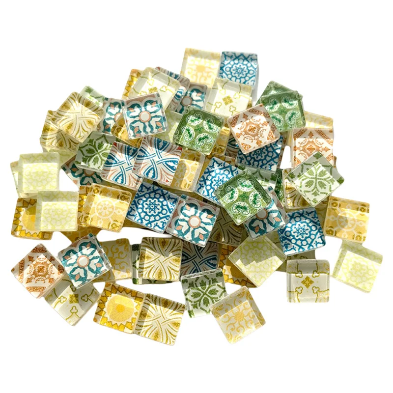Dois estilos de conjuntos de telhas de mosaico de vidro colorido, 49 peças de telhas de mosaico de vidro colorido em massa, artesanato de arte artesanal