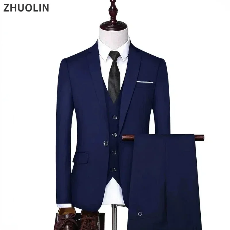 Suits For Men Wedding 3 Pieces 2 Full Set Elegant Groom's Jackets Vest Pants Luxury Blazers 2024 High Quality Formal Clothing