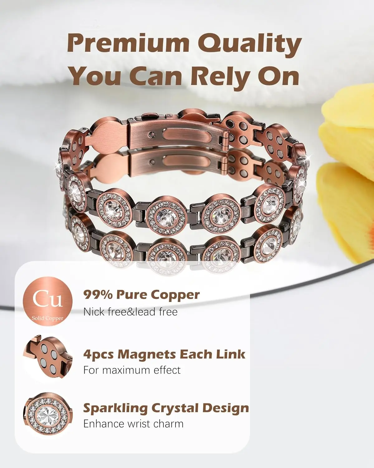 ARADOO 99% Pure Copper Bracelets for Women with 3800 Gauss Magnetic Crystal Jewelry Gifts