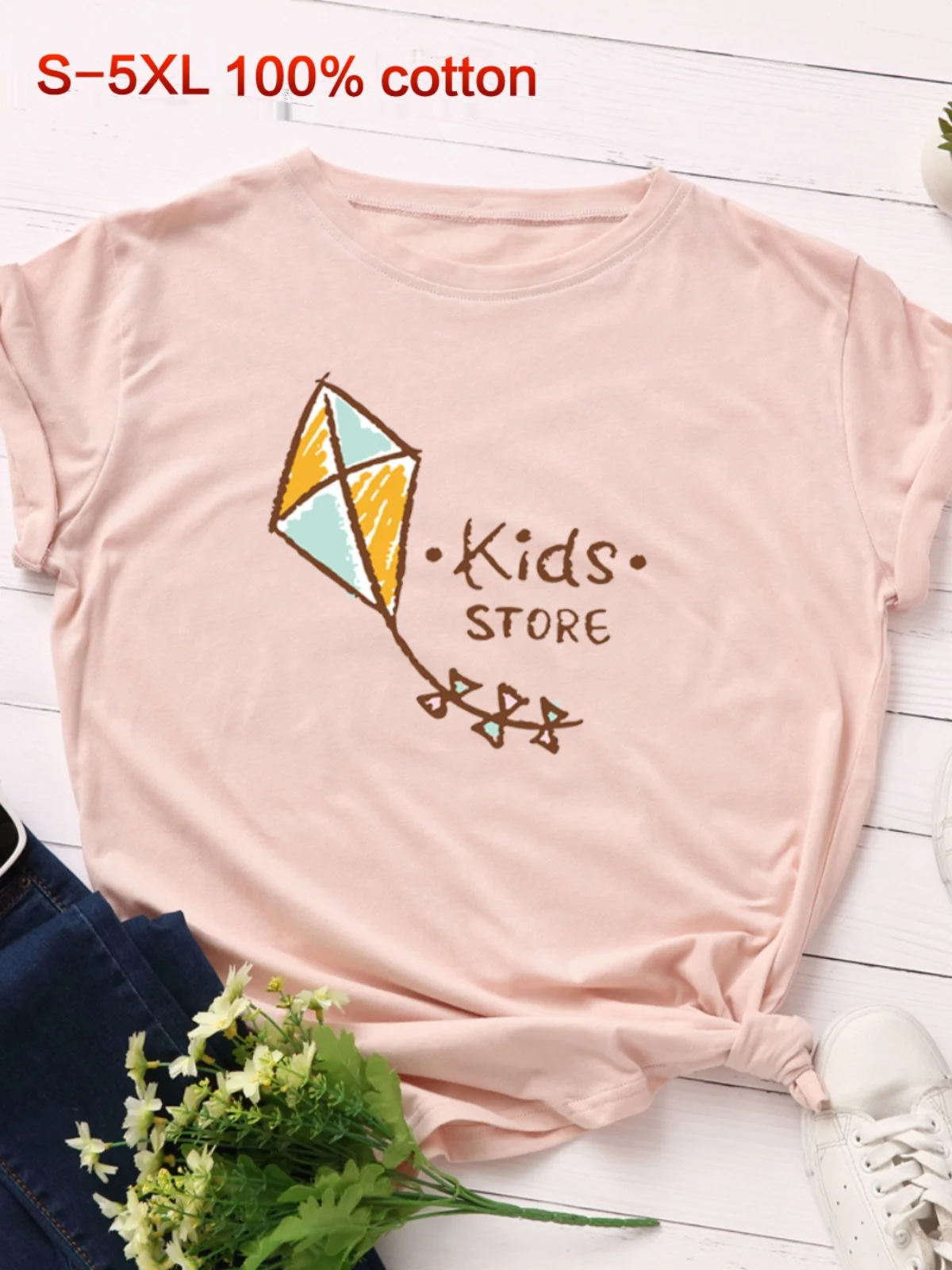 

Милая детская футболка из чистого хлопка, женская уличная футболка свободного покроя ort Sve round Ne, топ с принтом для студентов, веселый и большой размер