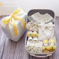 Newborn Baby Clothes Set Sweet   Princess Skirt Cotton Dress Socks Gift Box Support Customize Baby Accessories Wholesale