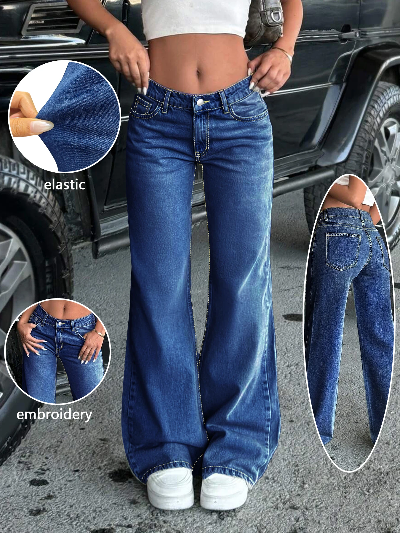 Plus Size Straight Leg Jeans for Women High Waisted Cargo Jeans for Women Stretchy Wide Leg Jean Womes Casual Baggy view 6