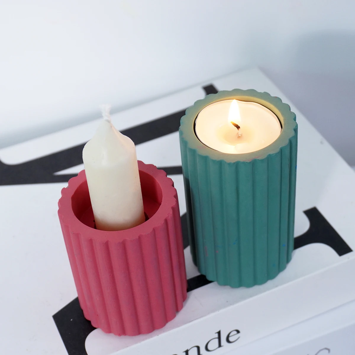 Cylindrical Cement Candle Holder Silicone Mold Gypsum Stripe Diffuser Cup DIY Handmade  Candle Holder Mold Home Atmosphere Decor