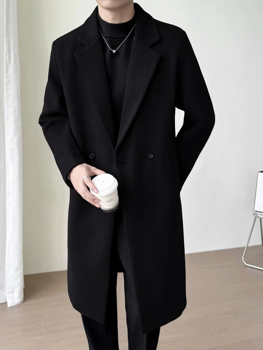 

Men's Long Woolen Coat Faionable Loose Fit Spring Busin Casual V-Ne ket Detail Breathable Multi-Functional Jaet