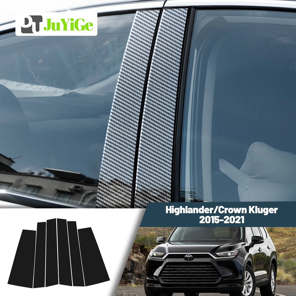 

Glossy Black Carbon Fiber Window Door Deal B C Pillar Post Cover Sticker For Toyota Highlander Crown Kluger 2015-2021 2016