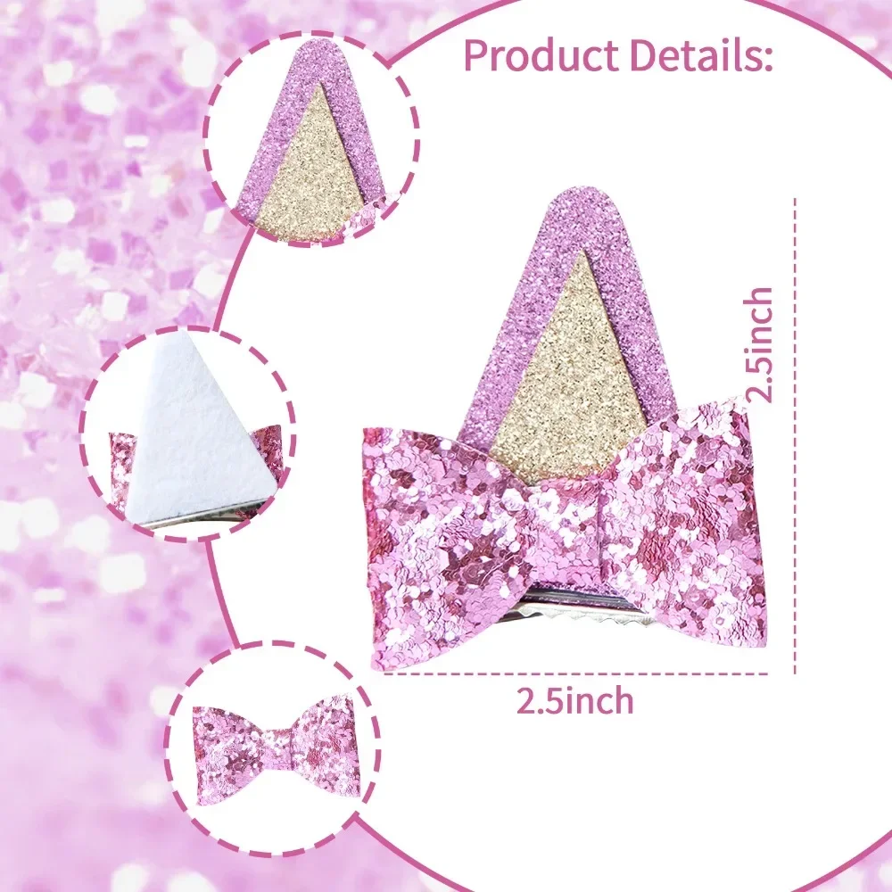 2Pcs Dog Ears Hair Bow Clips for Kids Glitter Blue Hair Bows for Toddler Girls Birthday Hairpin Hallowen Party Hair Accessories