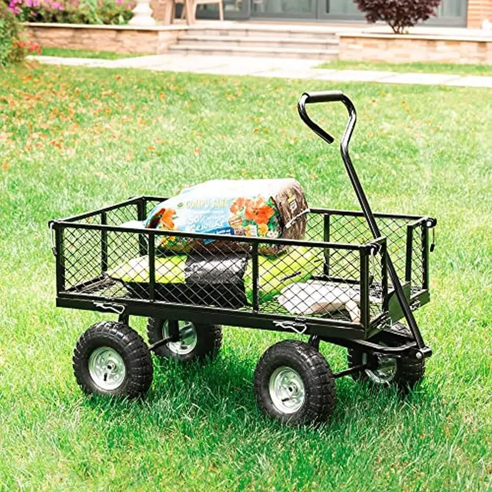 Heavy Duty Steel Utility Garden Cart Removable Sides 550-lbs. Capacity Black Solid Versatile Hauling Economical Transport