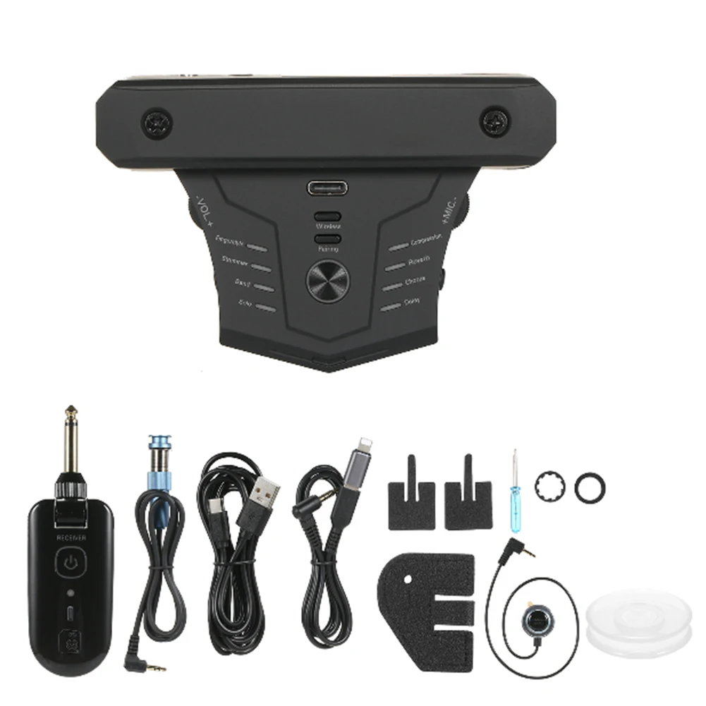 A61P G0 Pro Guitar Preamplifier BT Preamp Pickup Acoustic Chorus Delay Reverb Effect Soundhole Pickup with Receiver