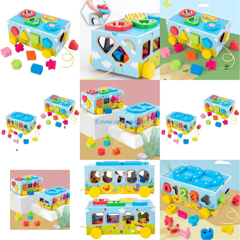 

090B Wooden Number Puzzles Bus Toy Learning Sorter Matching Toy Learning Toy Intelligence Educational Toy