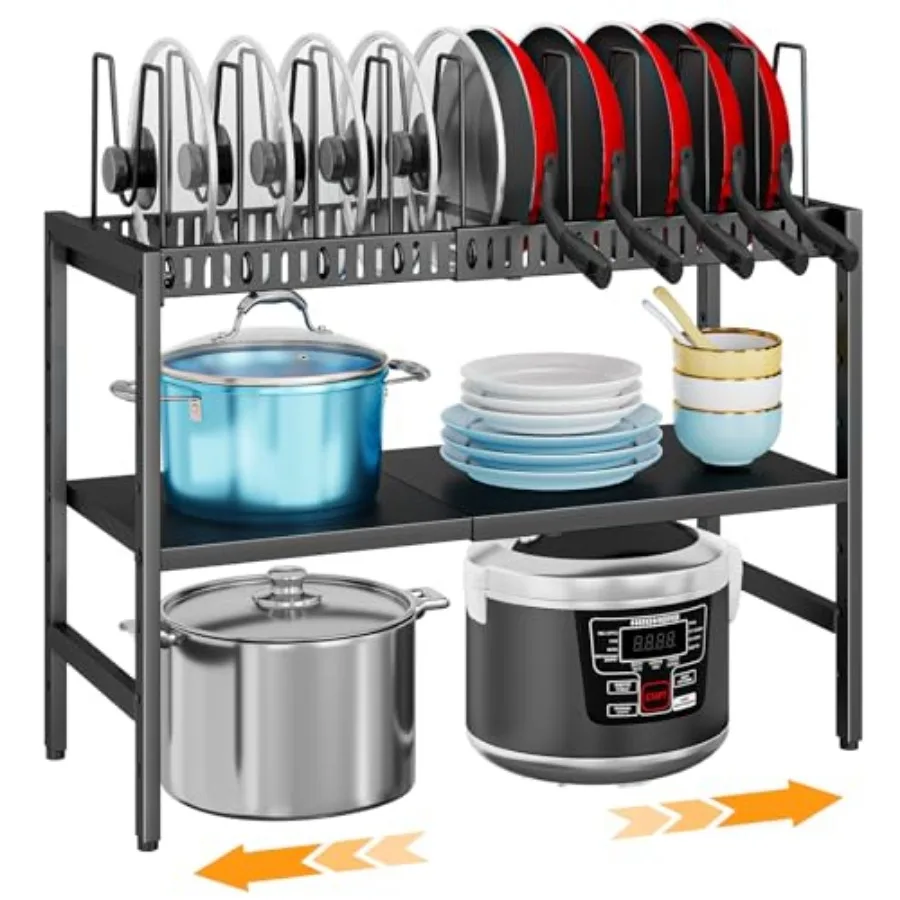 

2-Tier Pots and Pans Organizer Under Cabinet, Expandable Pots Lid Organizers Inside Cabinet, Adjustable Metal Storage Shelves O