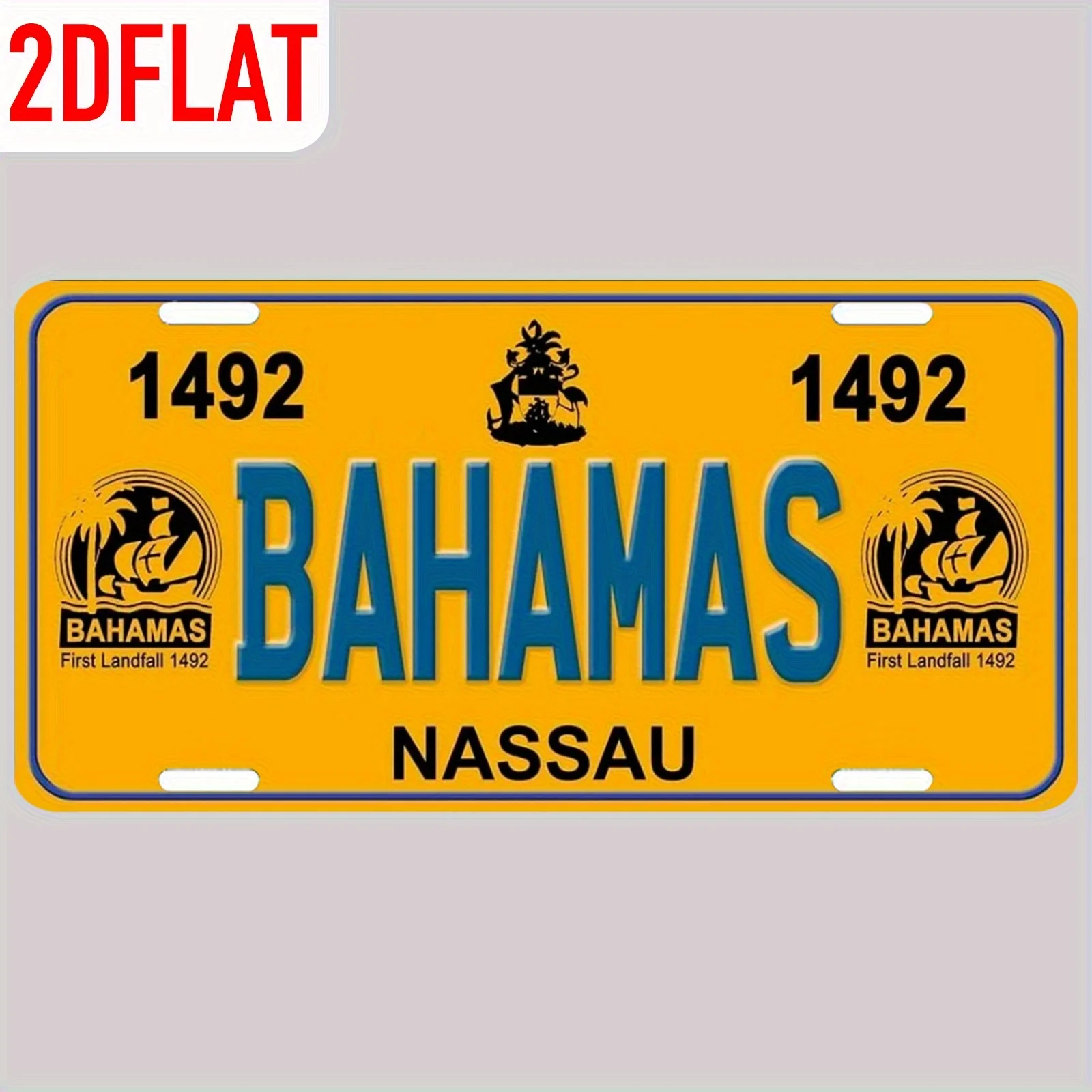 Bahamas 1492 Vintage Aluminum License Plate - es | Retro Wall Decor for Man Cave, Garage, Bar | Nassau Design with First Land 1