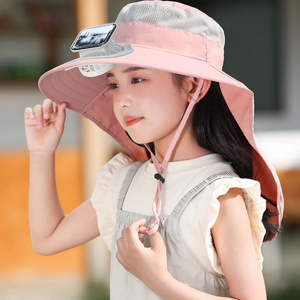 Children Solar Fan Outdoor Fishing Hat Fan Solar USB Charging Big Wind Summer Big Rim Sunblock Hat Visor Fisherman Hat Quick Dry