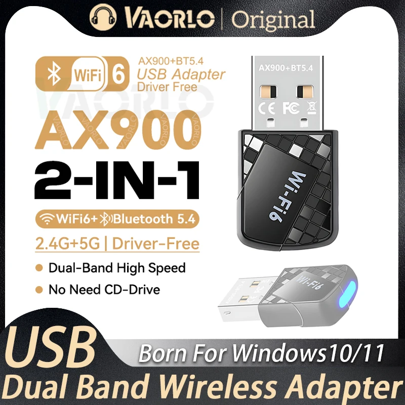 

New Bluetooth 5.4 AX900 Network Card WiFi USB Wireless Adapter 2in1 Dual Band 2.4G+5GHz Wi-Fi Lan Dongle Receiver Driver Free