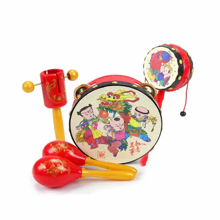 Childhood Classic Nostalgia Musical Instrument Set Toys 5Pcs/Set Peaceful Auspicious Drums Hand Clapping Drums Rattle Toys