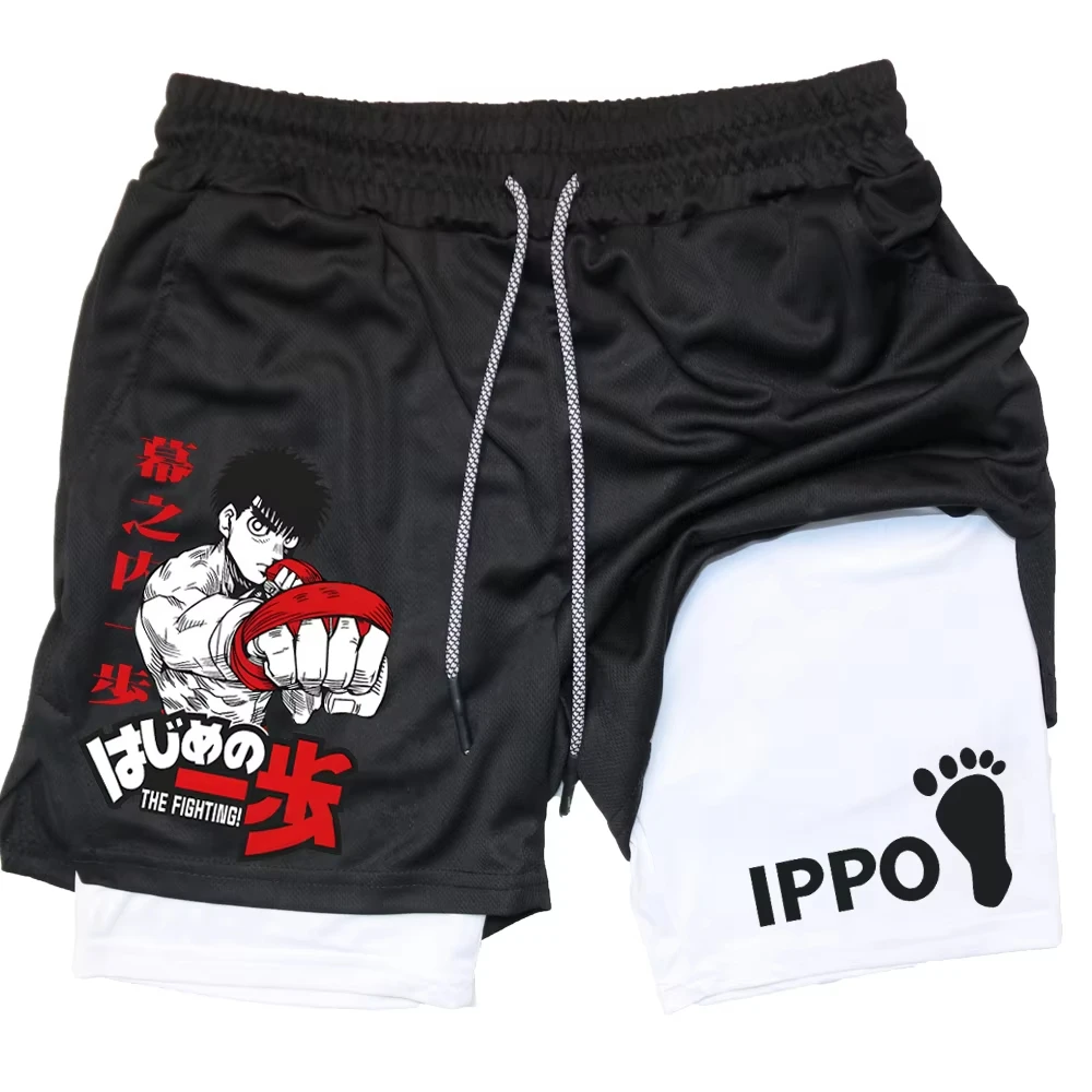 Männer Boxen Anime Print Gym Shorts 2 in 1 Kompression Performance Shorts Schnell Trocknend Leichtathletik Kurze Hosen Sommer RL0608