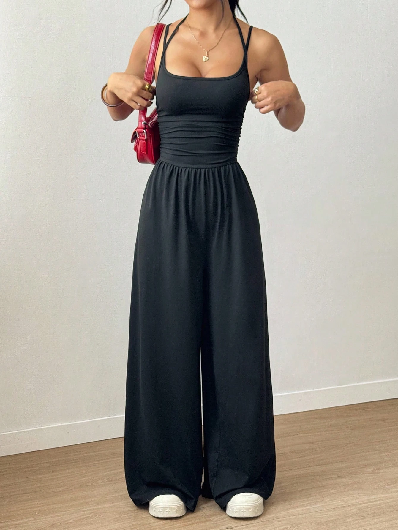 Mono casual plisado suelto de pierna recta para mujer, primavera/verano