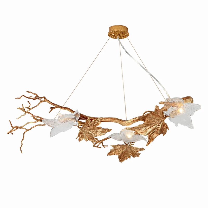 copper living room pendant lamp Modern simple dining room Crystal lamp Maple leaf study Bedroom lamp