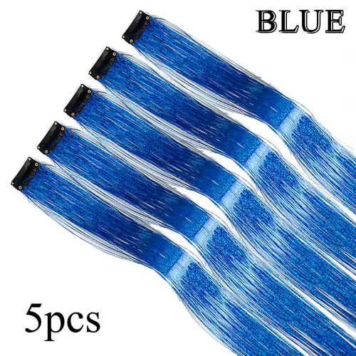 Shiny Sparkle Hair Extension Clip In Hair Tinsel Glitter Fairy Hair Tinsel Kit Heat Resistant 5Pcs Hair Streak Synthetic Hair - Image 7