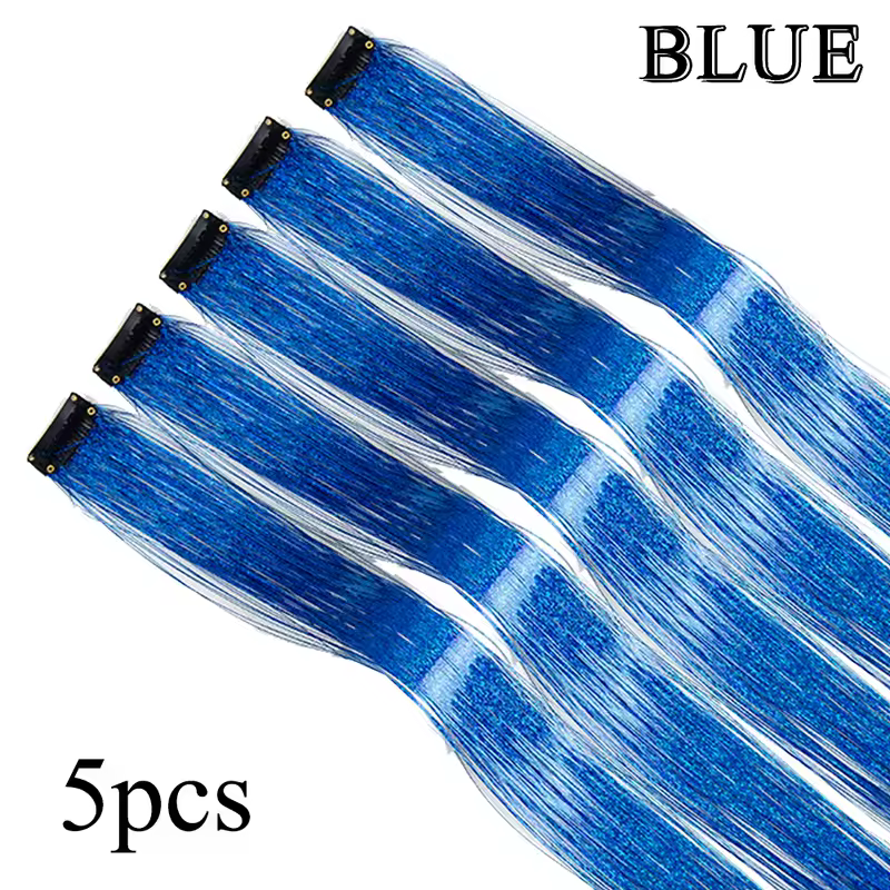Shiny Sparkle Hair Extension Clip In Hair Tinsel Glitter Fairy Hair Tinsel Kit Heat Resistant 5Pcs Hair Streak Synthetic Hair - Image 7