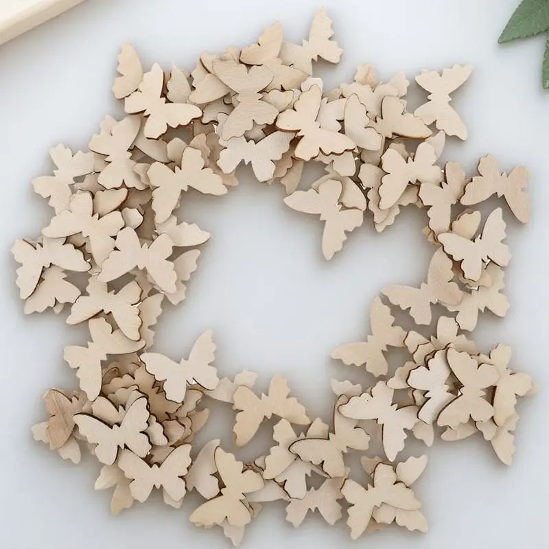 

100pcs Wooden Ornament Slice Blank Wood Pieces For Diy Crafts Decoration Smooth Durable Natural Beige Home Decorative Slice For