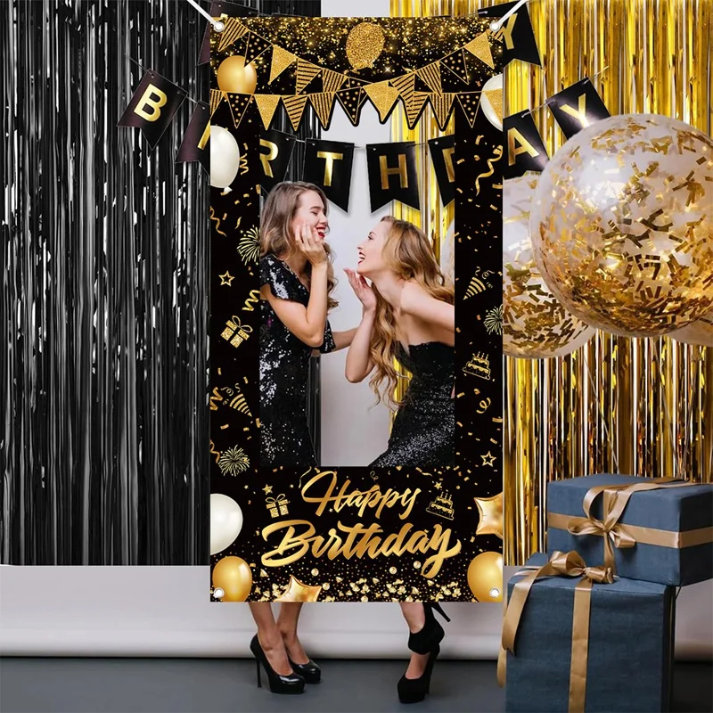 1 قطعة أسود ذهبي عيد ميلاد سعيد كابينة تصوير الدعامة ل 30/40/50/60th معلم الاحتفالات حفلة عيد ميلاد الديكور خلفية