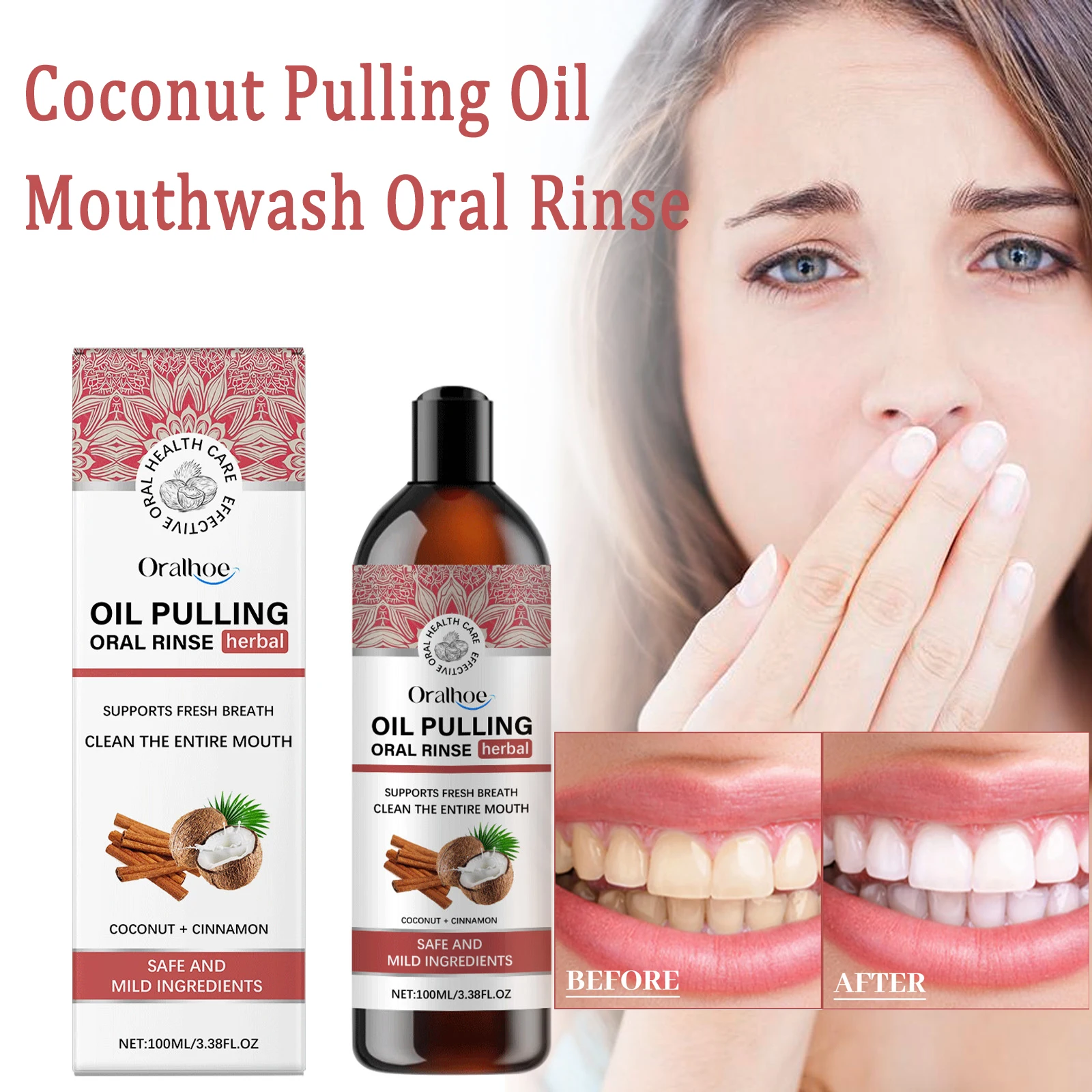 

Coconut Pulling Oil Mouthwash Oral Rinse Alcohol-free Herbal Teeth Whitening Fresh Oral Remove Tooth Yellow Stains Odor OralCare