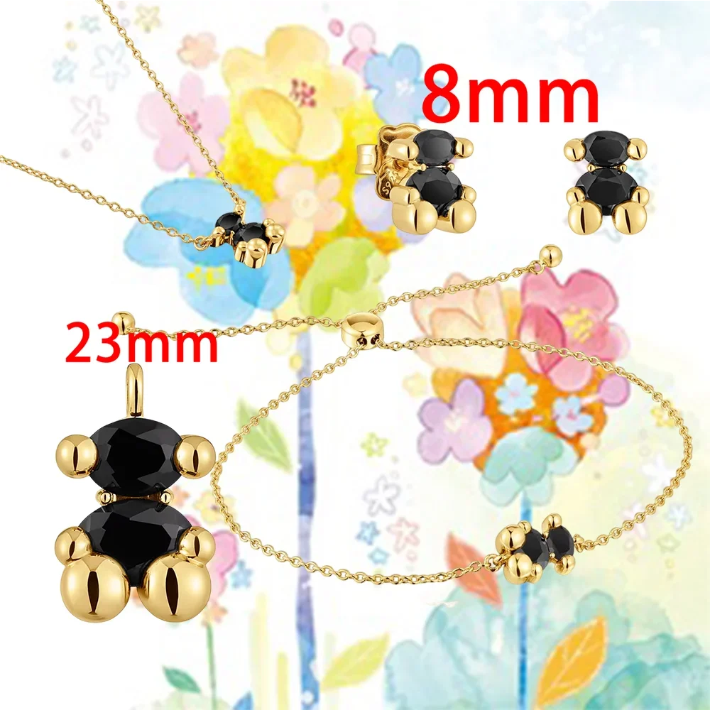 

Golden Jewelry Set with Black Gemstones - Necklaces, Earrings, Bracelet, and Pendant Included, Adding Unique Charm to Your Style