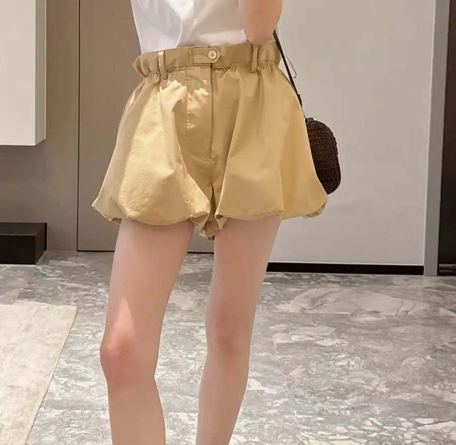 KONDALA-pantalones cortos con globos de color caqui, estilo callejero informal, bolsillos con cintura elástica, cintura alta, moda de verano, pantalones de ocio holgados 2025