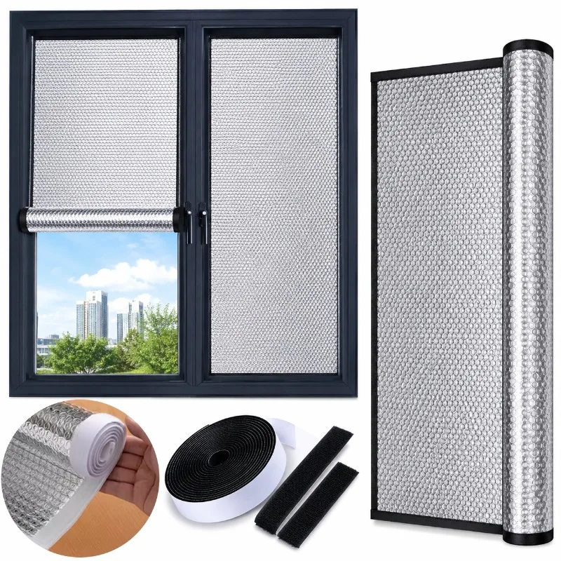 Roll Up Reflective Window Shade Blackout Curtain for Sunroom Home Thermal Insulation UV Sun Block Heat Reduction Window Cover