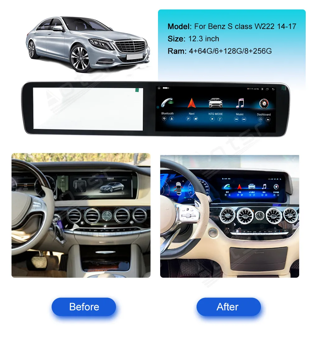 Carplay For Mercedes Benz S-Class W222 2014 2015 2016 GPS Navi 12.3 Inch Car Radio Carplay Multimedia Head Unit Dual Screen Auto