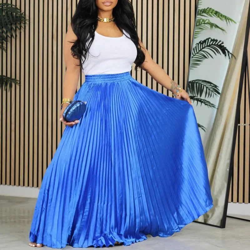 2024 New Fashionable Women Fashion Pleated Big Swing Maxi Long Skirts Streetwear Vintage Loose Party Evening Skirt