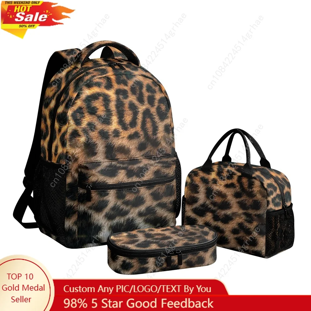 Leopard Printed Custom Leisure All-Over Print 3-Piece Backpack Set (Includes Backpack, Lunch Bag, and Pencil Case)